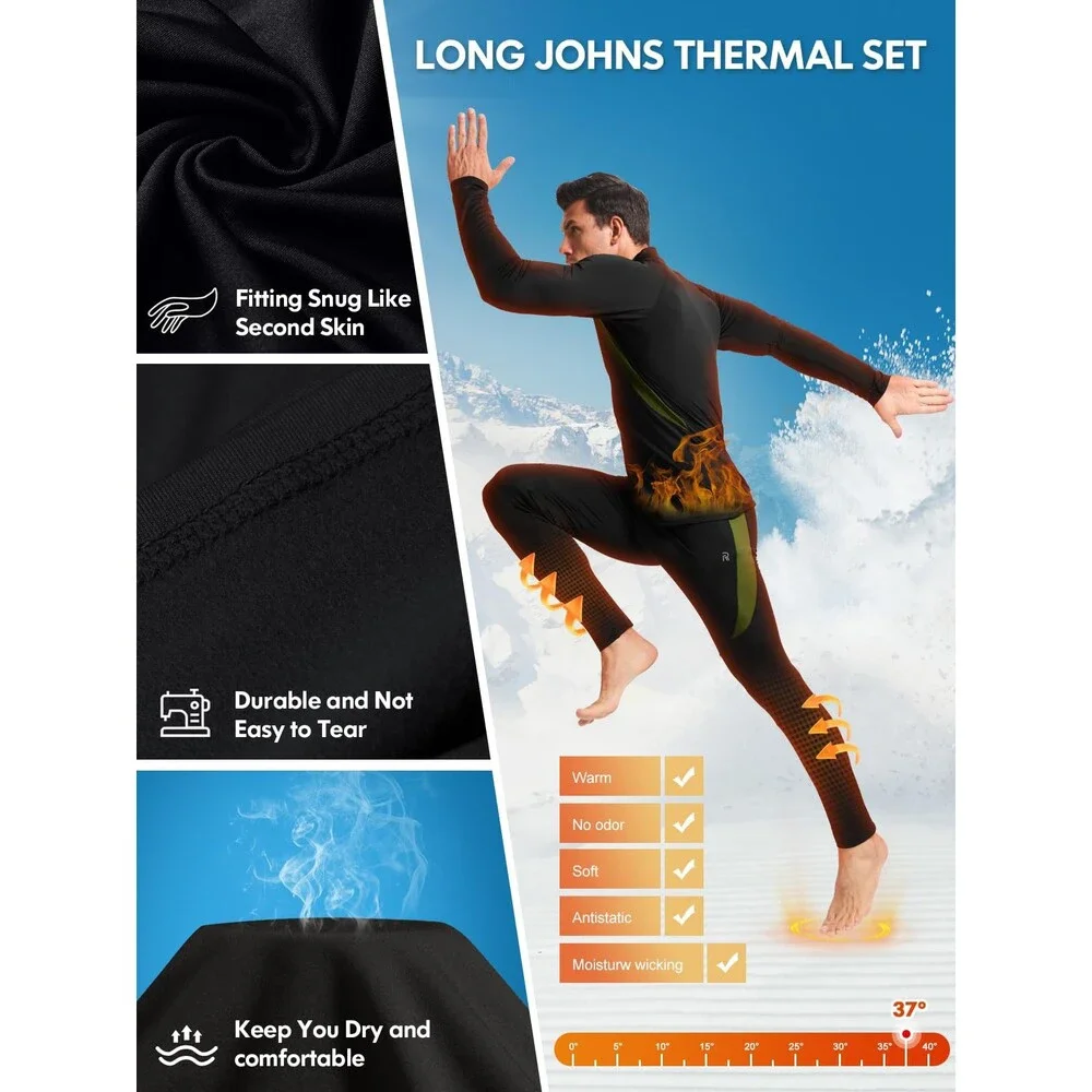 romision Men's Thermal Underwear Long Johns Fleece Lined Base Layer Cold XL